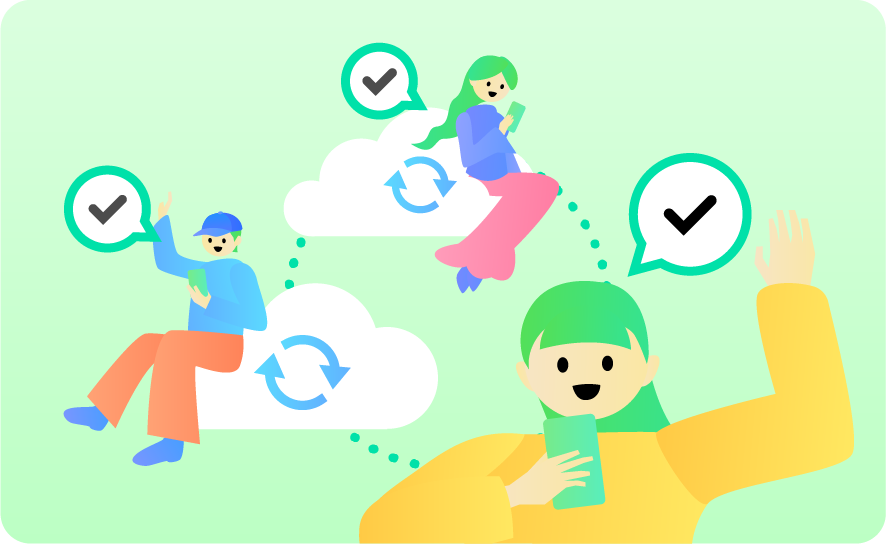 リアルタイム同期機能で全員の画面が自動更新される様子